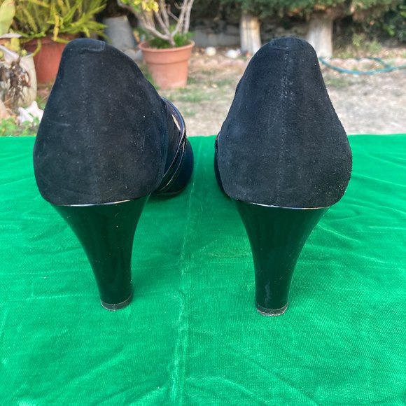 Giani Bernini Vallariaa Black Suede & Faux pantent Mary Jane Heels Pumps Size 11 - Picture 2 of 8